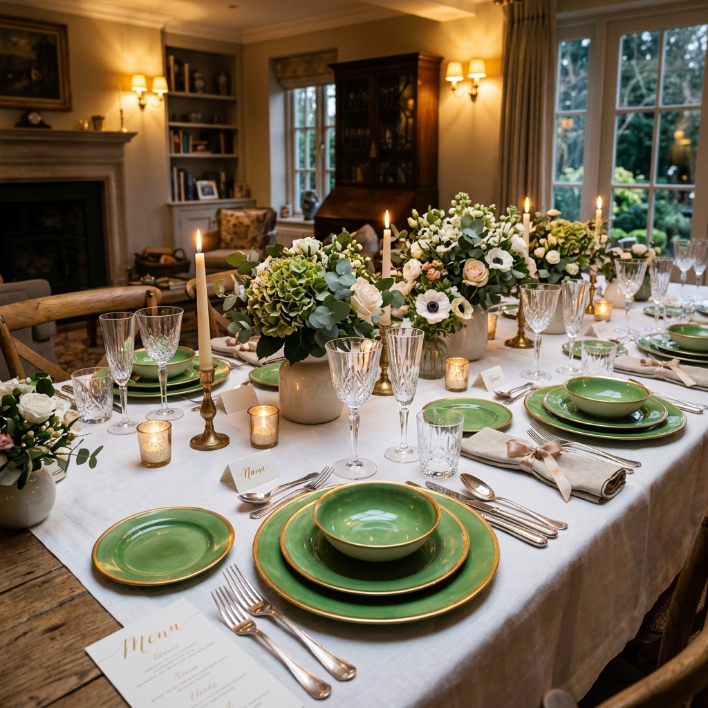 Mesa de jantar elegante montada com conjunto Itália